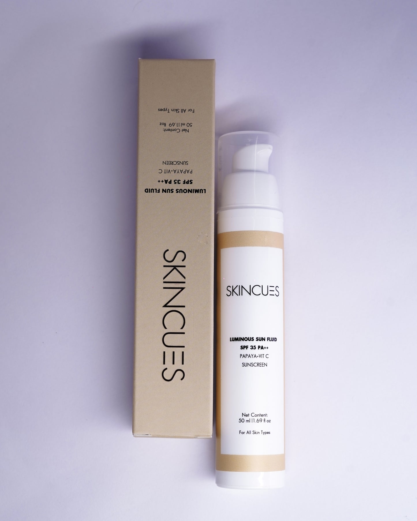 Skincues Luminous Sun Fluid SPF 35 PA++ | Sunscreen for All Skin Types | Papaya-Vit C Sunscreen | Ultimate Sun Protection | 50 ML