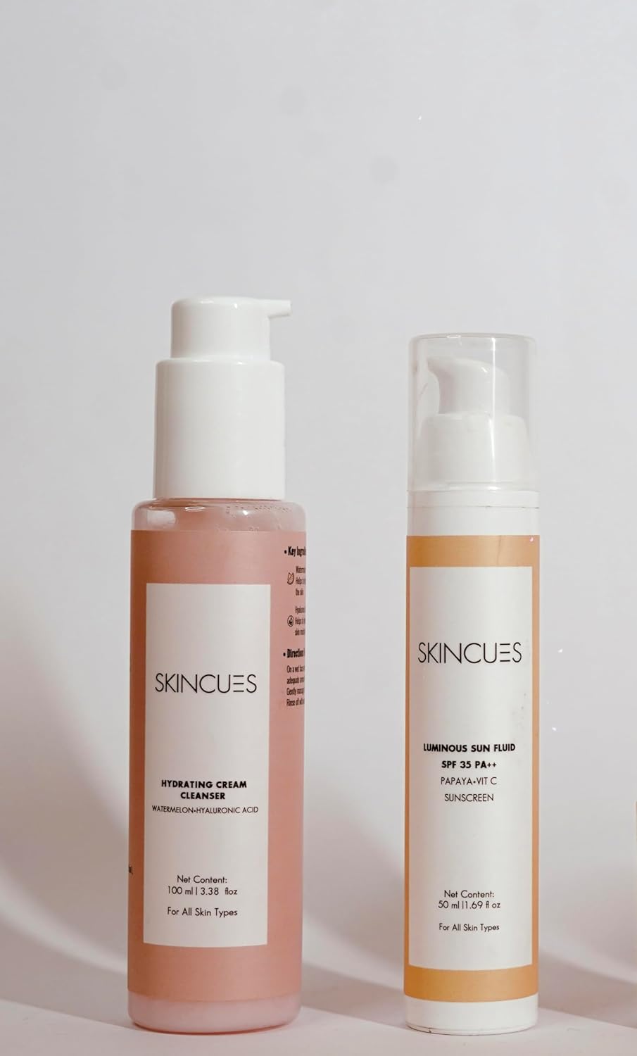 The simple morning routine| Set of 2| Skincues Luminous Sun Fluid SPF 35 PA++, 50ml & Hydrating Cream Cleanser, 100ml, Sunscreen and Face Cleanser for All Skin Types |