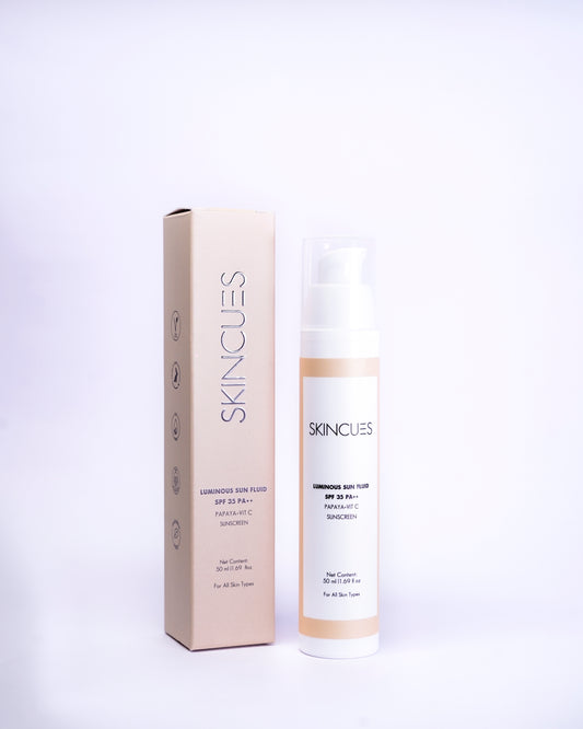 Skincues Luminous Sun Fluid SPF 35 PA++ | Sunscreen for All Skin Types | Papaya-Vit C Sunscreen | Ultimate Sun Protection | 50 ML