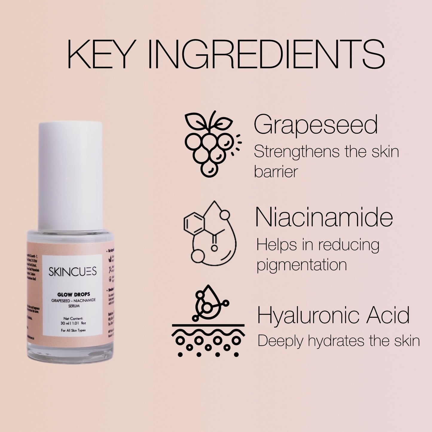 Skincues Glow Drops Grapeseed Niacinamide Face Serum for Men and Women